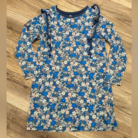 Tea Collection Girls 16 Swedish Bouquet Ruffle Shoulder Dress in Indigo - Picture 1 of 8